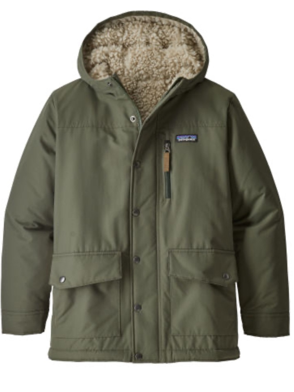 Patagonia Kids' Olive Green Hooded Sherpa-Lined Infurno Jacket